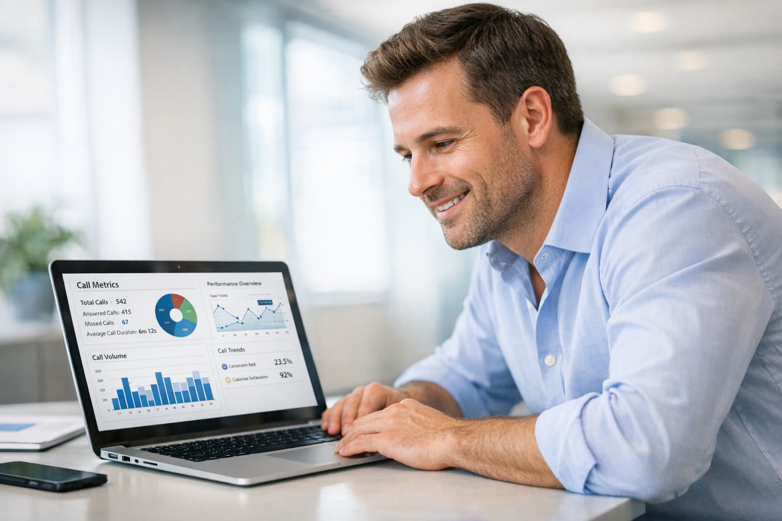 Reviewing call and lead metrics with positive results