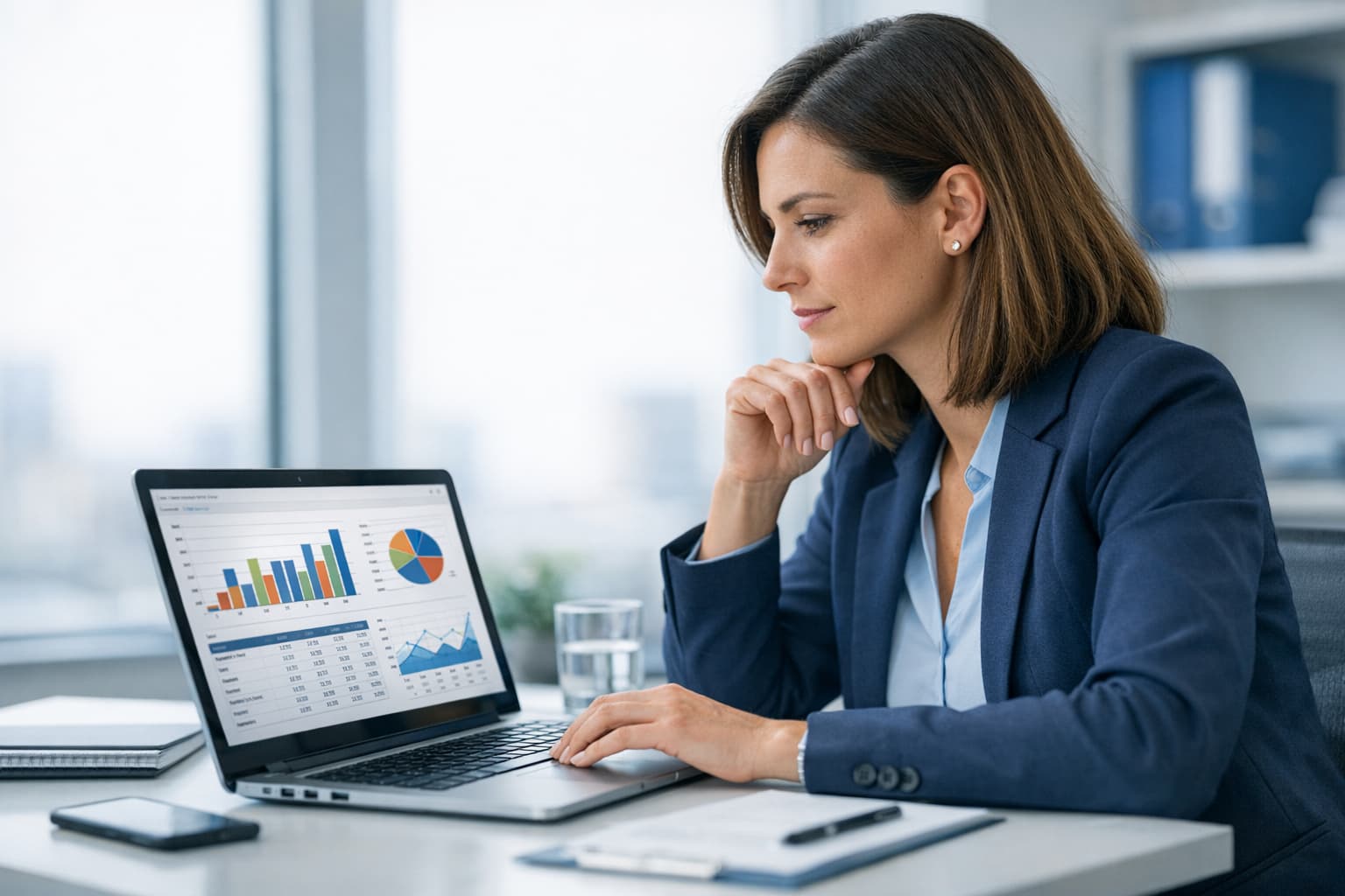 Professional reviewing captured leads and scheduled appointments on computer