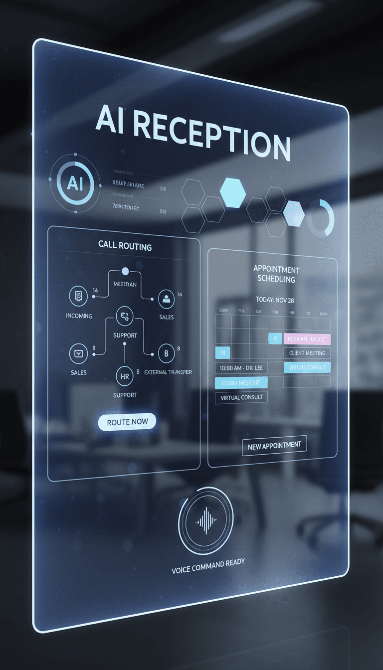 AllVia-Ai AI receptionist dashboard interface displaying live call handling and appointment management