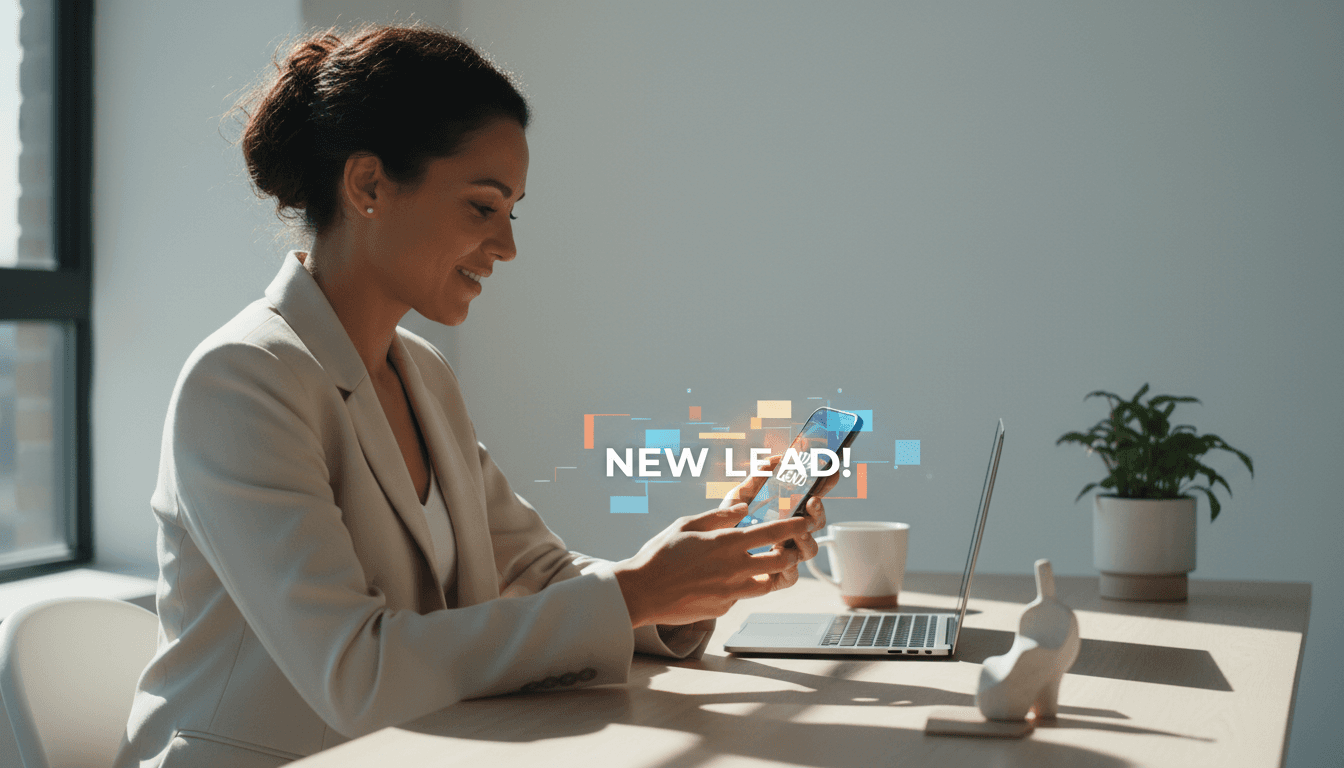 Business owner viewing lead capture notification on phone