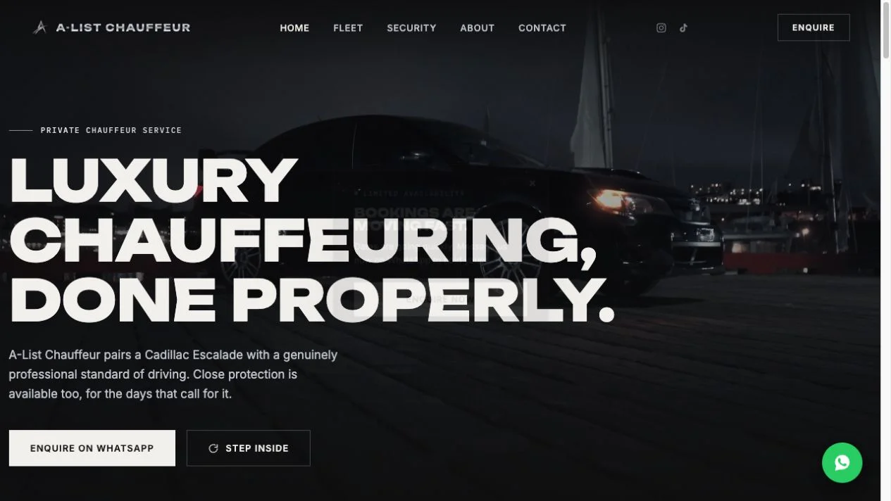 A List Chauffeur website homepage